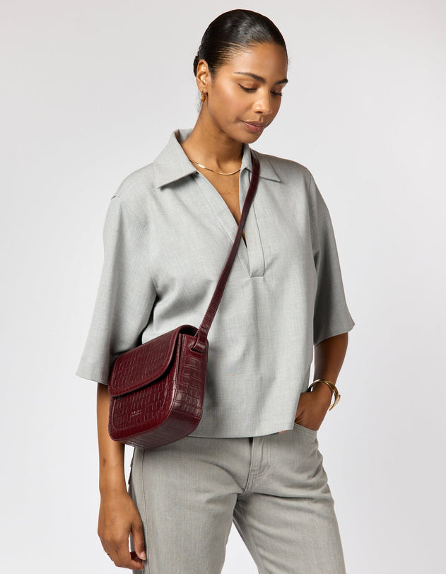 Nina Tas Donkerkersrood, Croco Print leer