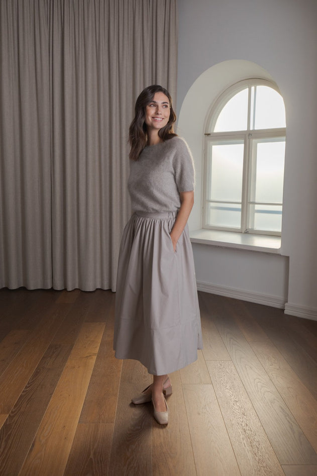 Claressa Cotton Skirt With Wide Trim Greige