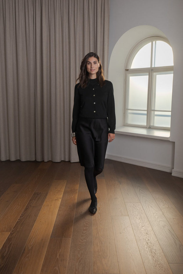 Tiana Knee Length Satin Skirt Black