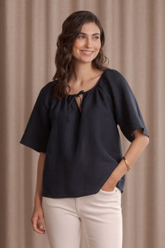 Lila Wide-sleeved Linen Shirt Dark Navy