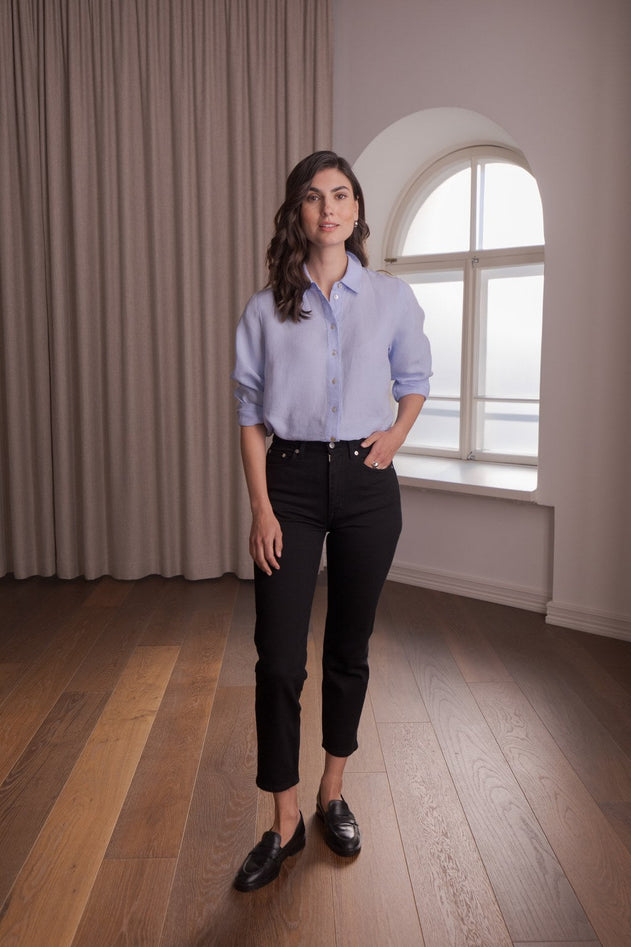 Lilly Linen Collar Shirt Sky