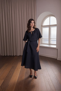 Liana Wide-hemmed Linen Skirt Dark Navy