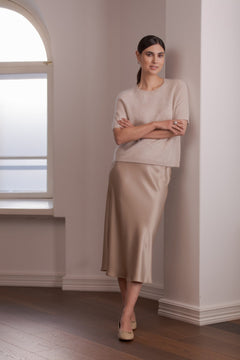 Tianna Midi Satin Skirt Latte