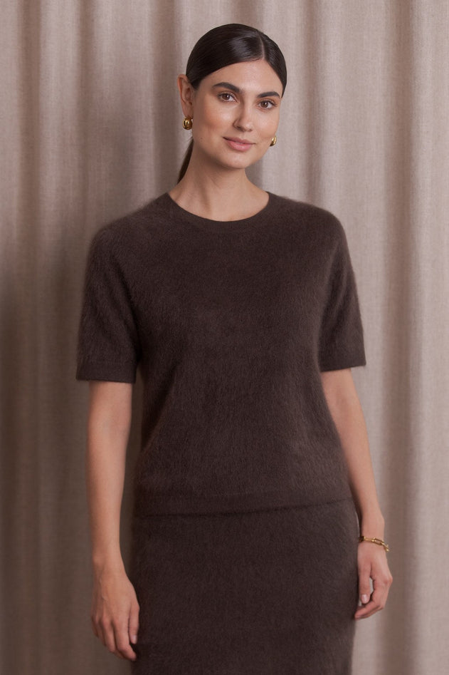 Karlie Short Sleeve Cashmere Sweater Dark Chocolate