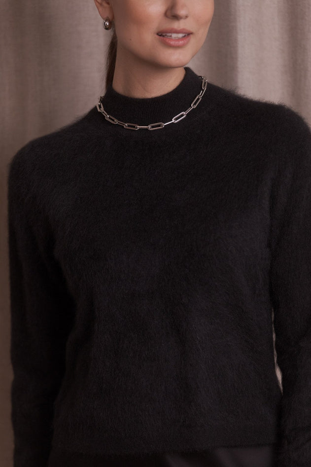 Long-Sleeve Mock-Neck Cashmere Sweater Black