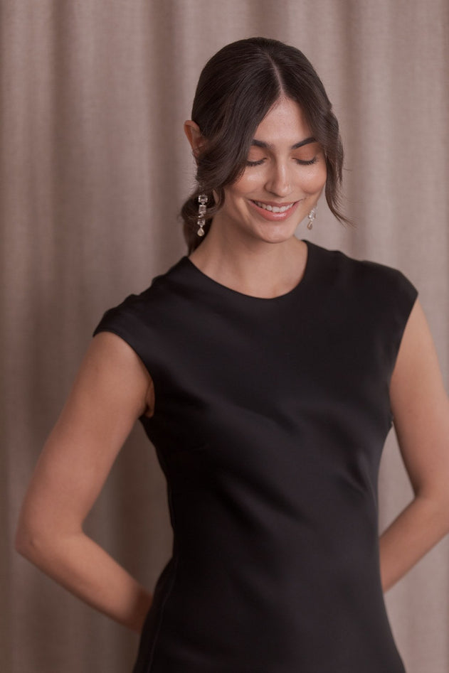 Satin Midi Dress Black