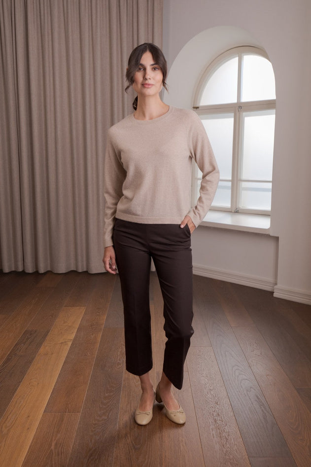 Long-Sleeved Plain Cashmere Sweater Latte