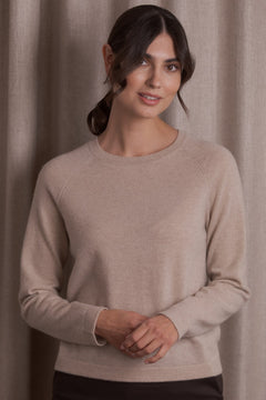 Long-Sleeved Plain Cashmere Sweater Latte