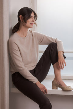 Long-Sleeved Plain Cashmere Sweater Latte