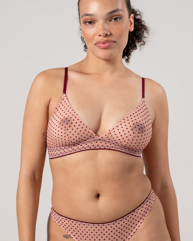 Mesh Triangle Bralette Pale Pink/Burgundy