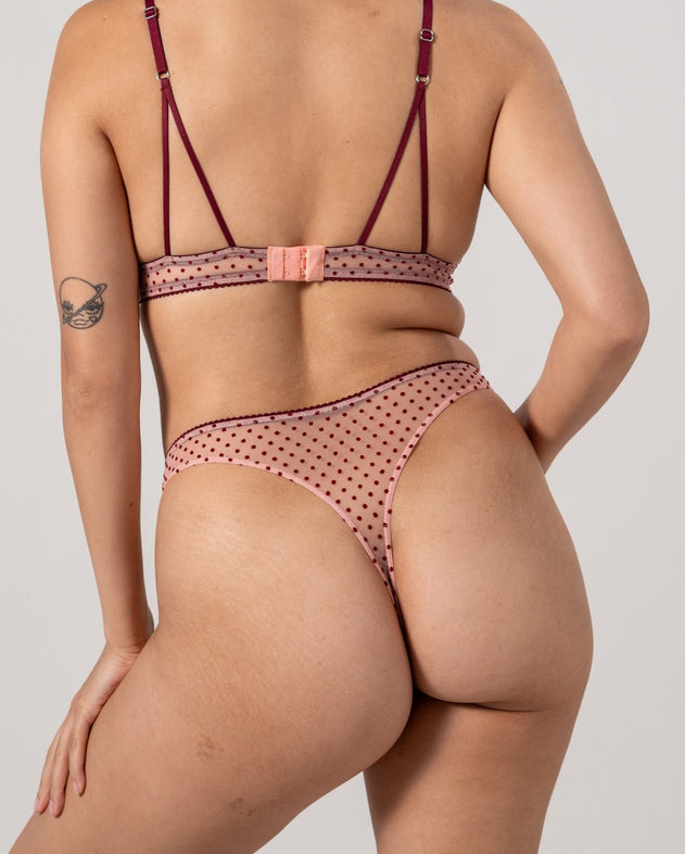 Mesh Thong Pale Pink/Burgundy