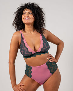 Lace Mesh Plunge Bralette Pine/Candy Pink