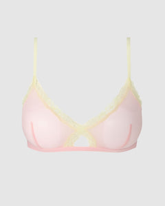 Mesh Lace Cut-Out Triangle Bralette Powder Pink/Light Yellow
