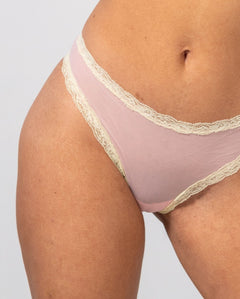Mesh Lace Trim Bikini Briefs Powder Pink/Light Yellow