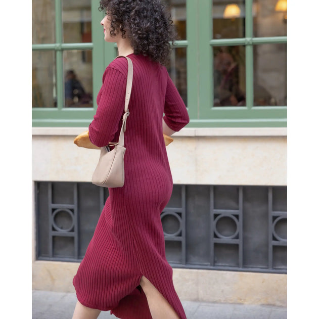 3/4-Sleeve Dress Burgundy