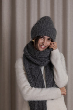 Mija Kid Mohair Blend Scarf Dark Grey Melange