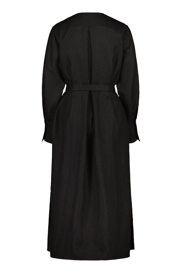 Nauvo Linen Shirt Dress Black