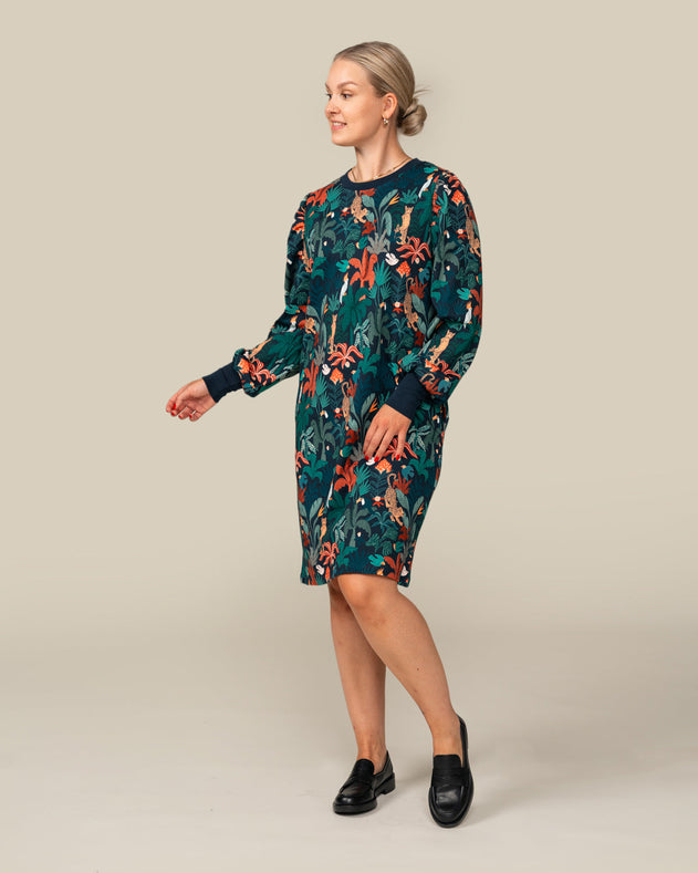 Toive Puff Sleeve Dress Tropical Forest