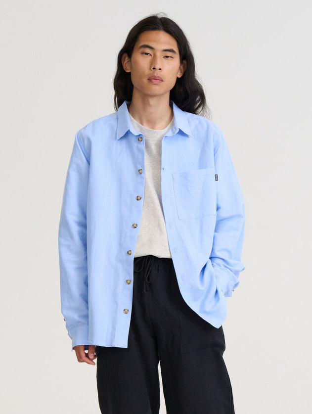 Teemu Linen Blend Shirt Light Blue