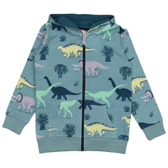 Kids' Running Dinosaurs Sweat Jacket Blue