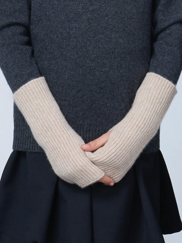 Kids Ribbed Cashmere Hand Warmers Beige