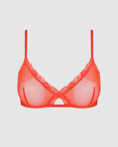 Mesh Lace Trim Triangle Bralette Fiery Red