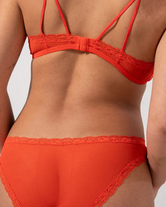 Mesh Lace Trim Bikini Briefs Fiery Red