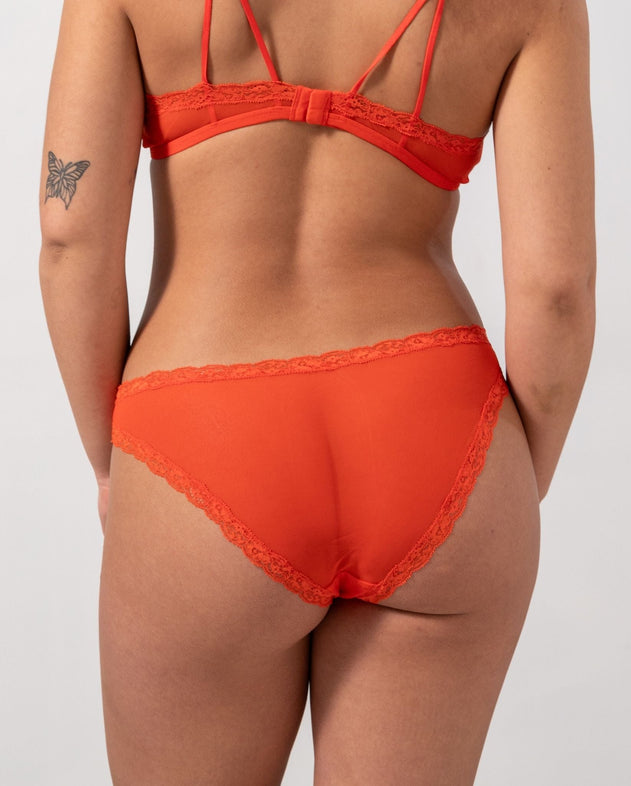 Mesh Lace Trim Bikini Briefs Fiery Red