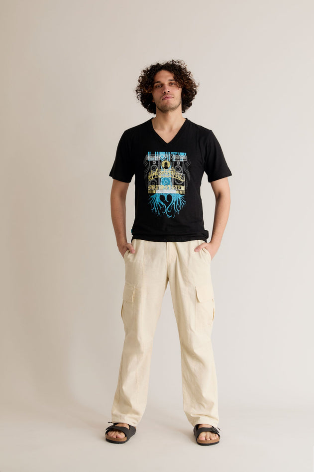 Livity Hemp V-Neck T-Shirt Roots Rockers Black