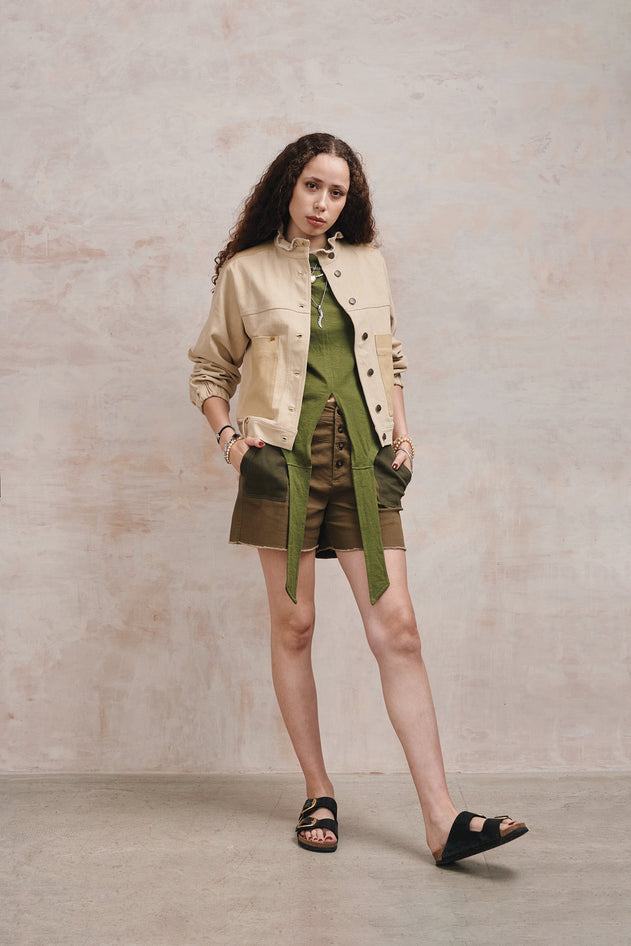 Ruffle Organic Cotton Jacket Dark Sand