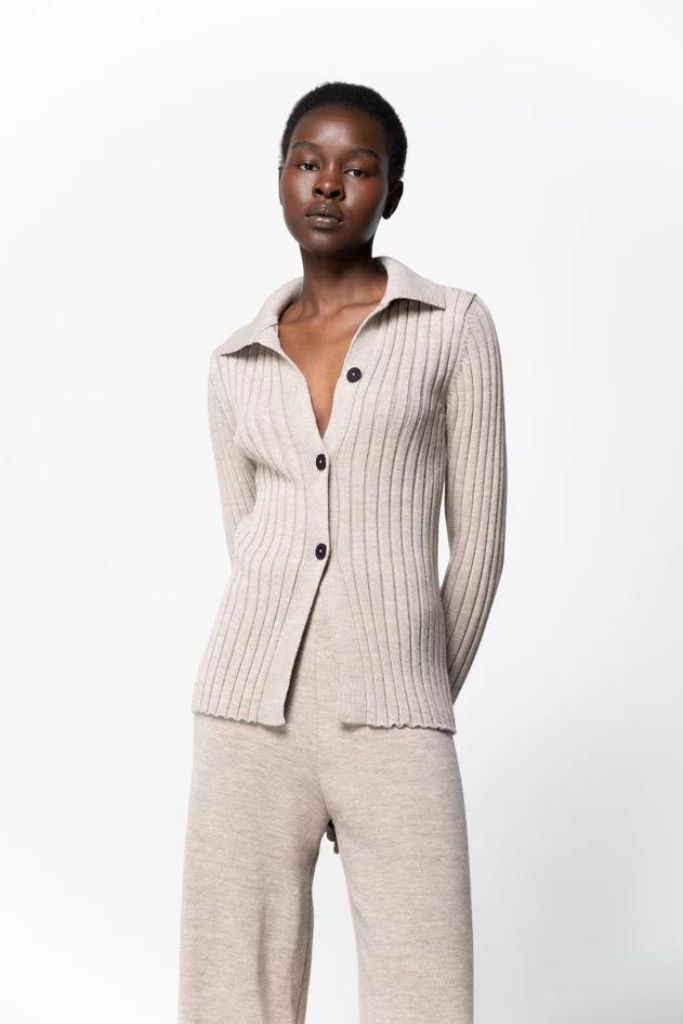 Rhea Merino Cardigan Beige