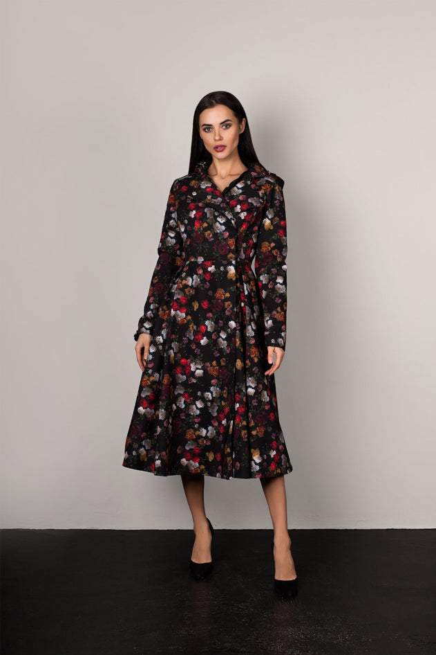 Rose Garden Raincoat Black and Red