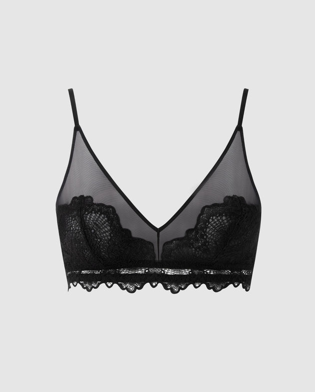 Lace Mesh Triangle Bralette Black