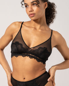 Lace Mesh Triangle Bralette Black