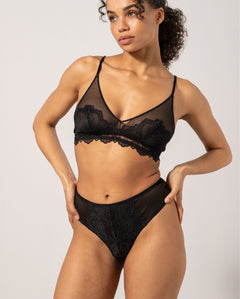 Lace Mesh Highwaist Thong Black