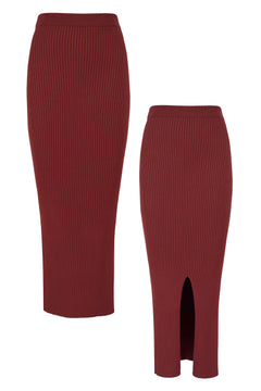 Madonna Reversible Ribbed-Knit Midi Skirt Burgundy