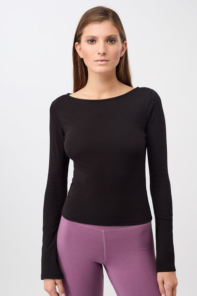 Ribbed Boat Neckline Black