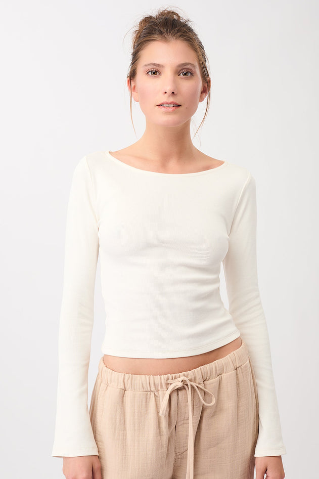 Ribbed Boat Neckline White