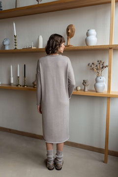 Longline Merino Wool Dress With Turn-Up Trims Beige