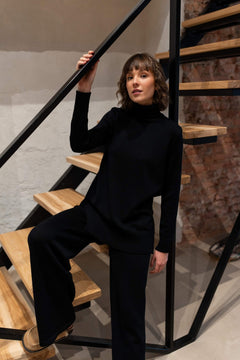 Knitted Merino Wool Pants & Sweater Set Black