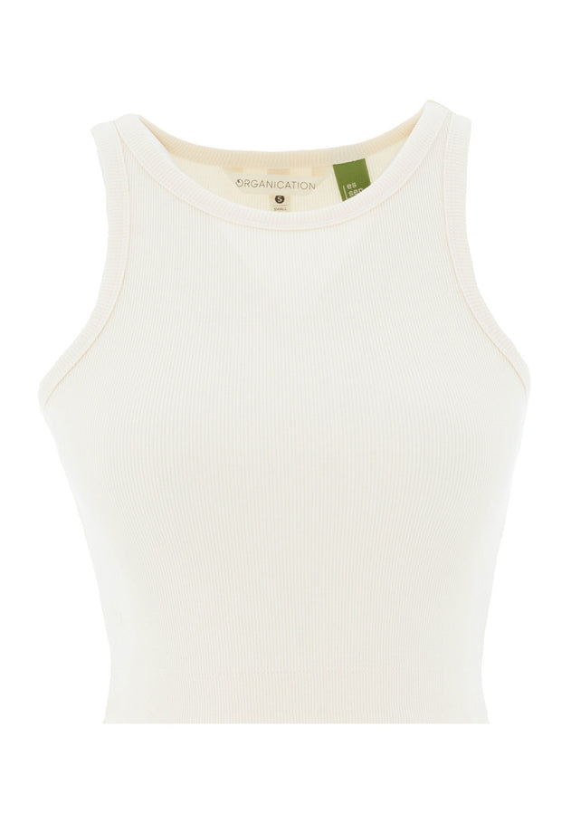 Sonnia Cropped Organic Cotton Rib Top Off White