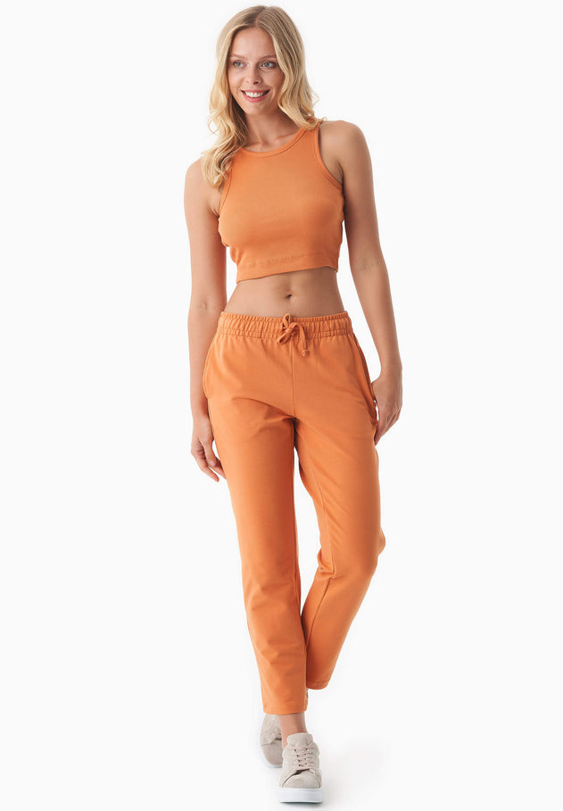 Sonnia Geribbeld Croptop Apricot Tan
