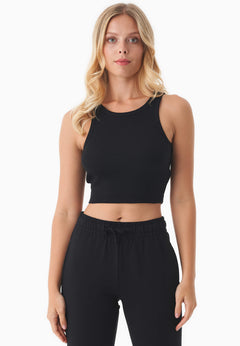 Sonnia Geribbeld Croptop Zwart