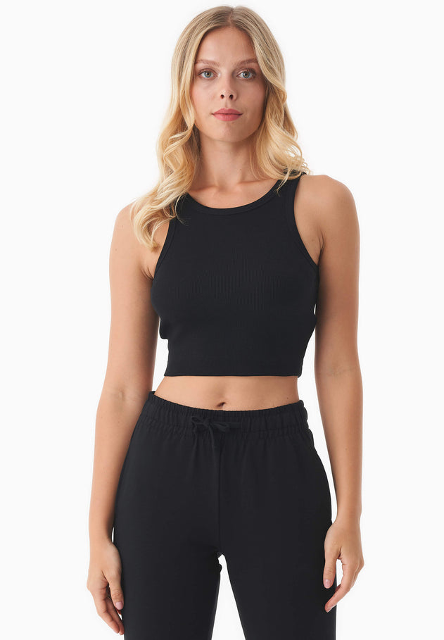 Sonnia Geribbeld Croptop Zwart