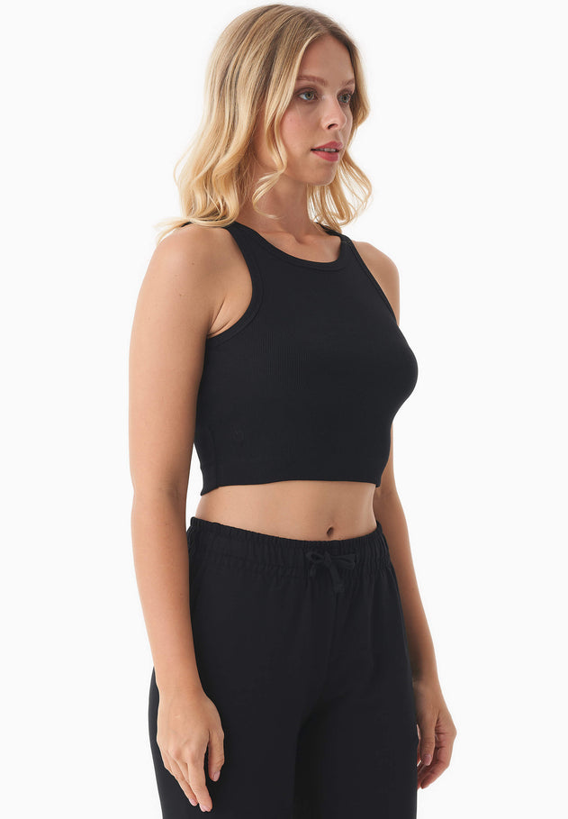 Sonnia Geribbeld Croptop Zwart