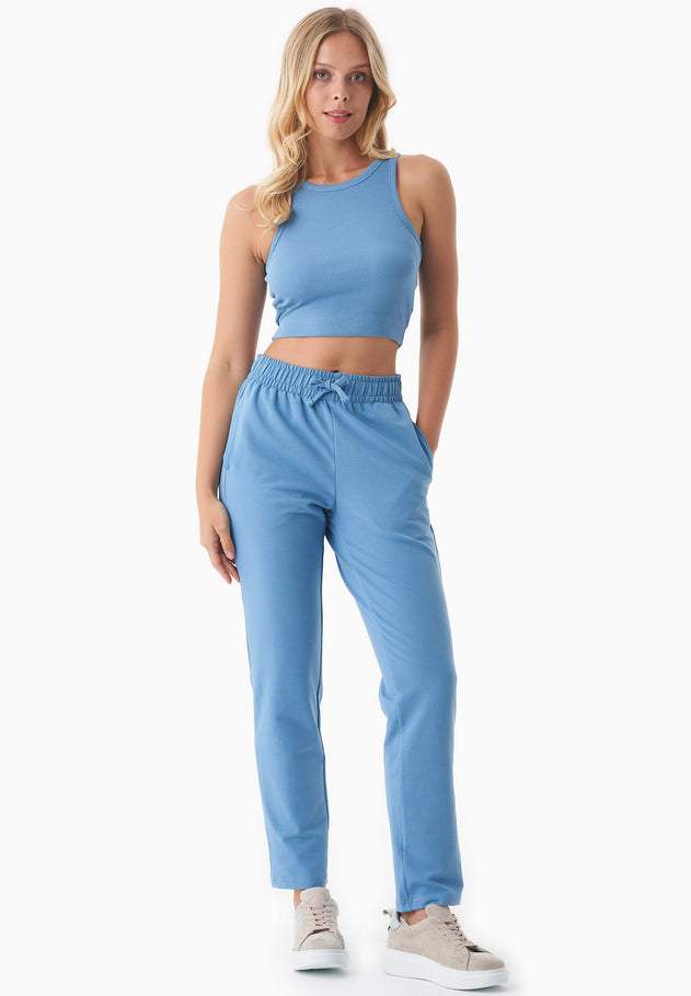 Sonnia Geribbeld Croptop Blue Fog