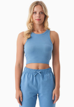 Sonnia Geribbeld Croptop Blue Fog