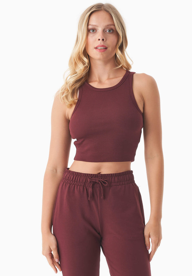 Sonnia Cropped Organic Cotton Rib Top Bordeaux