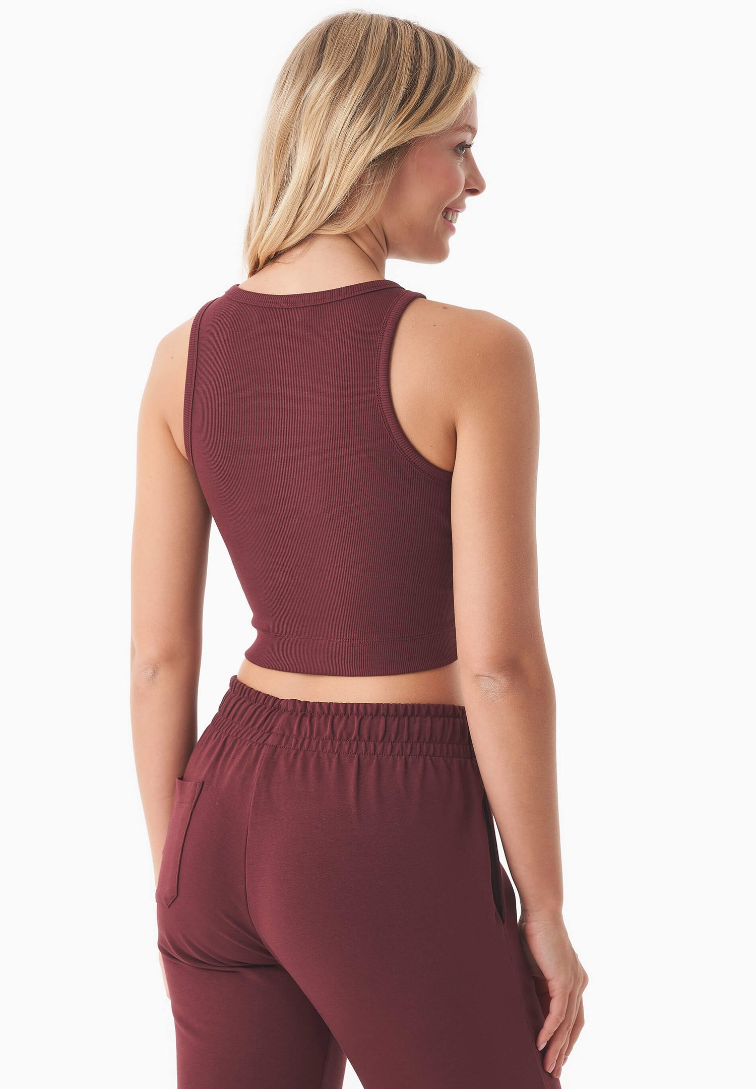 Sonnia Geribbeld Croptop Bordeaux