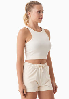 Sonnia Cropped Organic Cotton Rib Top Off White